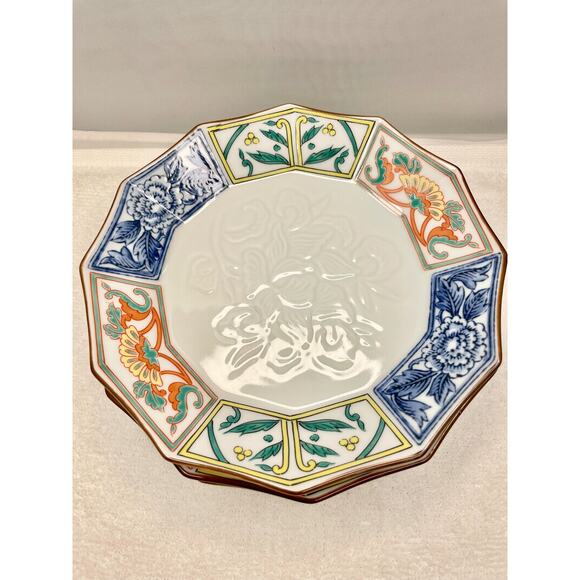 ETHAN ALLEN Arita Imari Octagonal Floral Porcelain Salad, Dessert Plates - 4 - Picture 2 of 10